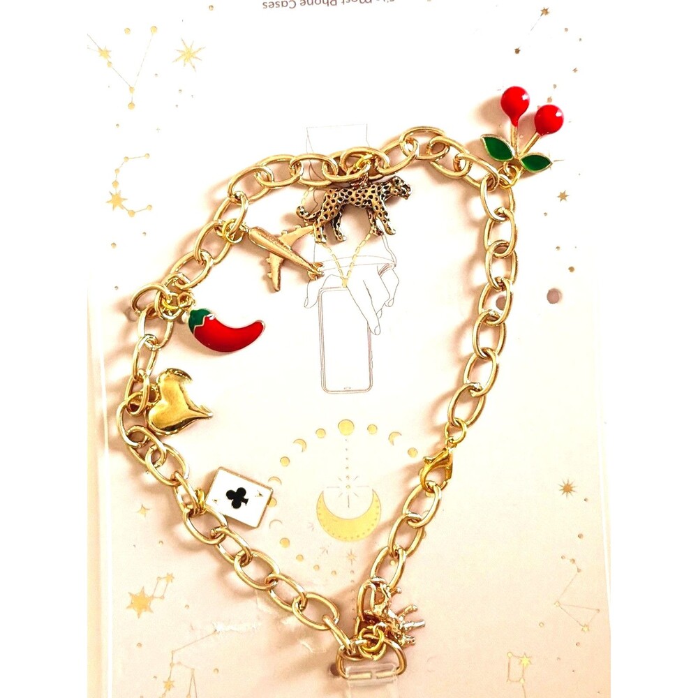 Phone Charm Bracelet Gold Chain Cherry Pepper Heart Lock Key Cute Y2K
